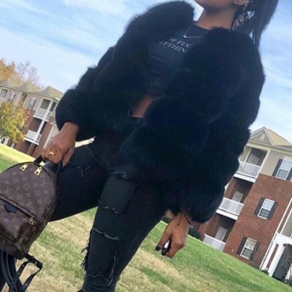 Black fox fur bomber